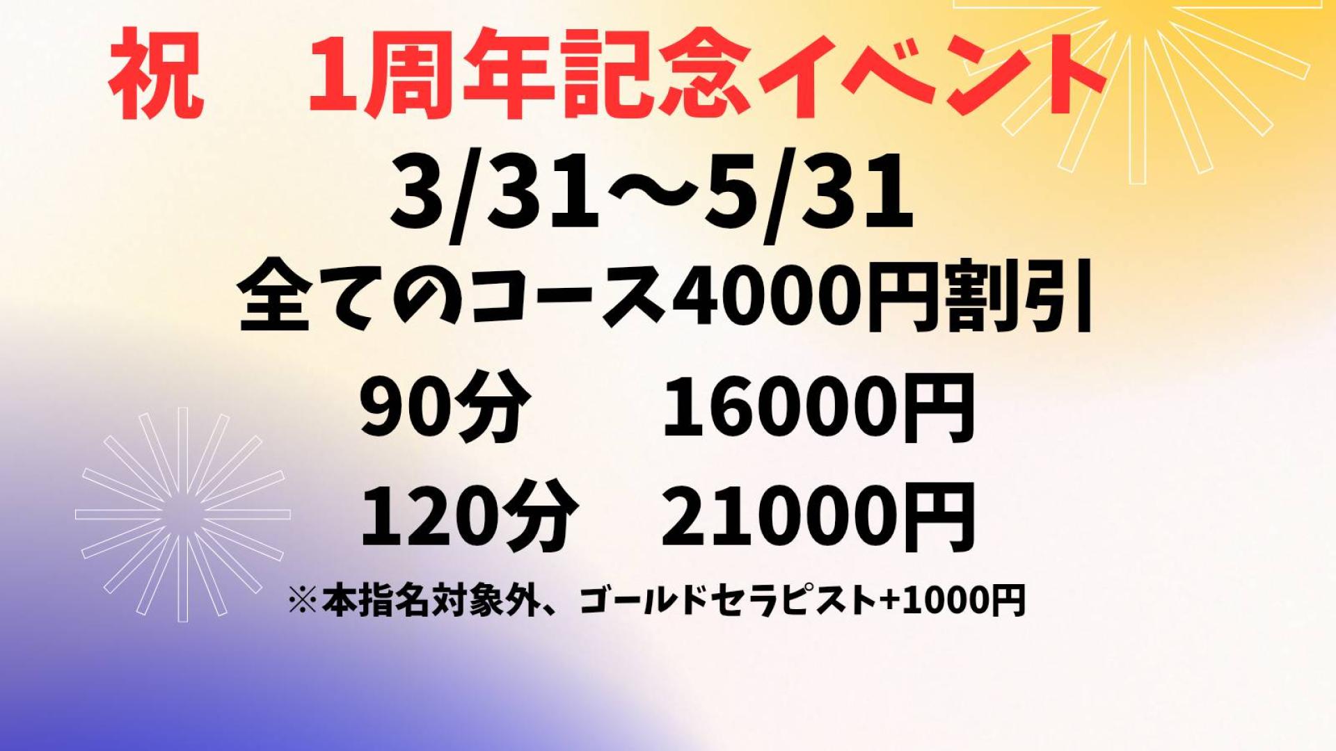 一周年記念イベント　開催（3月31日から５月31日まで）
